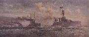 Charles Dixon HMS Cardiff leading the surren-dered German Fleet into the Firth of Forth oil painting artist
